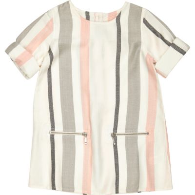 Mini girls pink and grey stripe shift dress